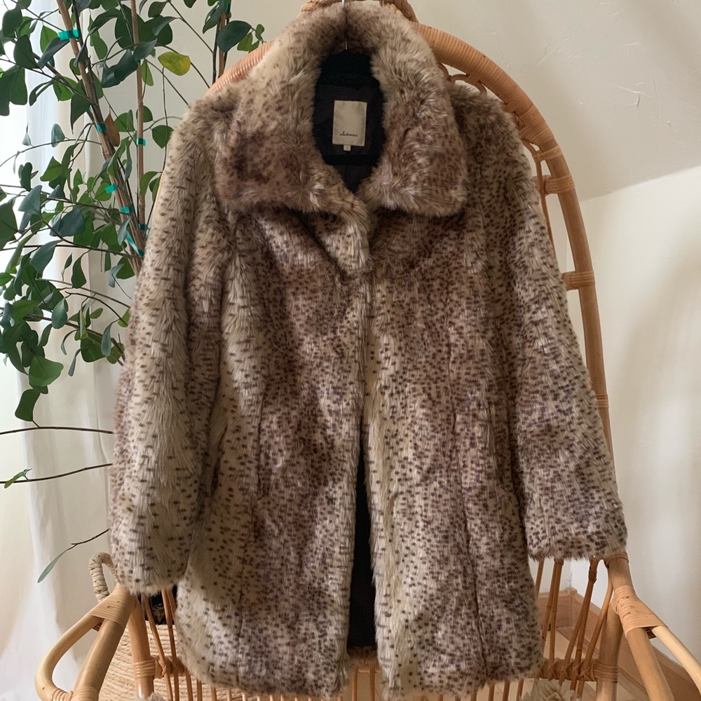 Anthropologie Elevenses Leopard Faux Fur Coat